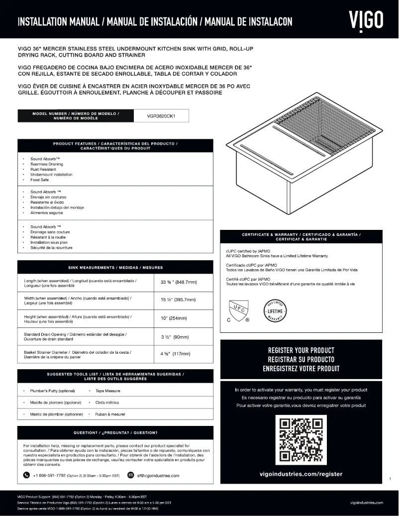 Page 1 de la notice Guide d'installation Vigo Mercer VGR3620CK1
