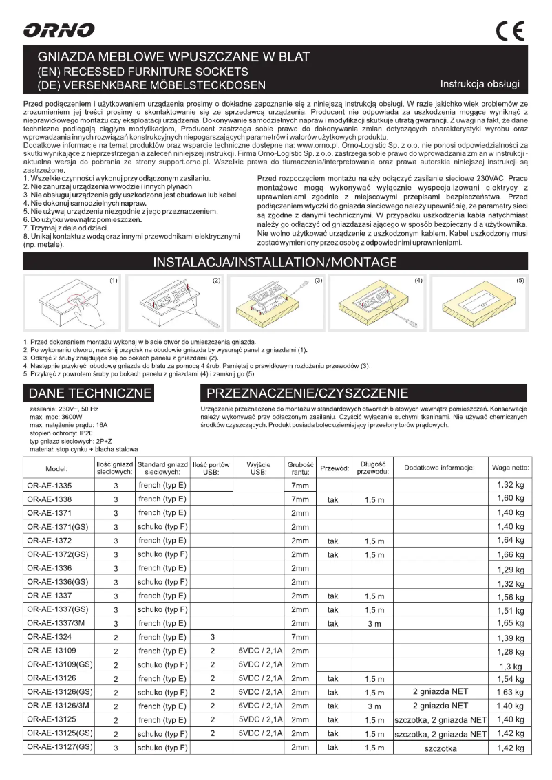 Image de la première page du manuel de l'appareil OR-AE-1335