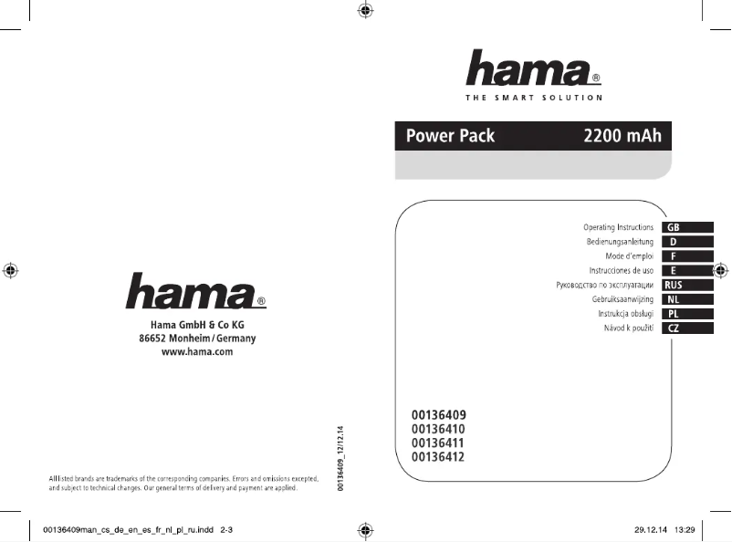Page n°1 - Manuel utilisateur Hama 00136410