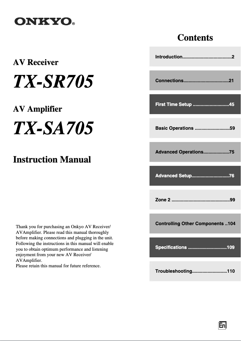 Page 1 de la notice Manuel utilisateur Onkyo TX-SR705