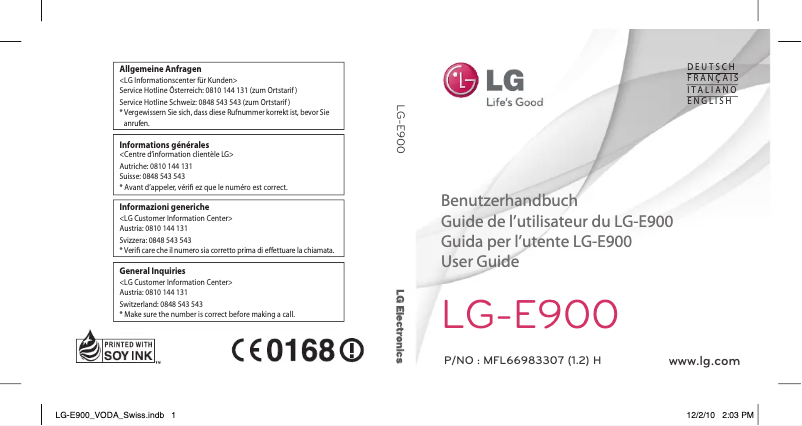 Page 1 de la notice Manuel utilisateur LG LG-E900