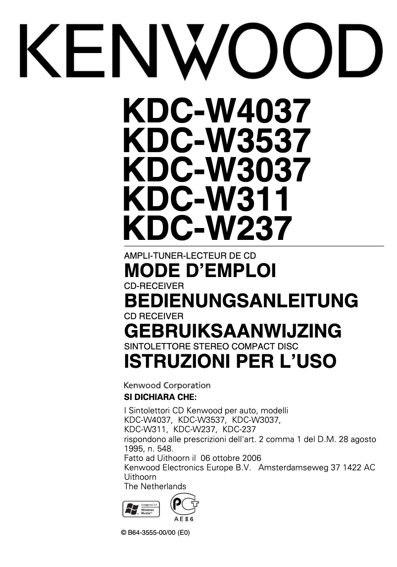 Image de la première page du manuel de l'appareil KDC-W311