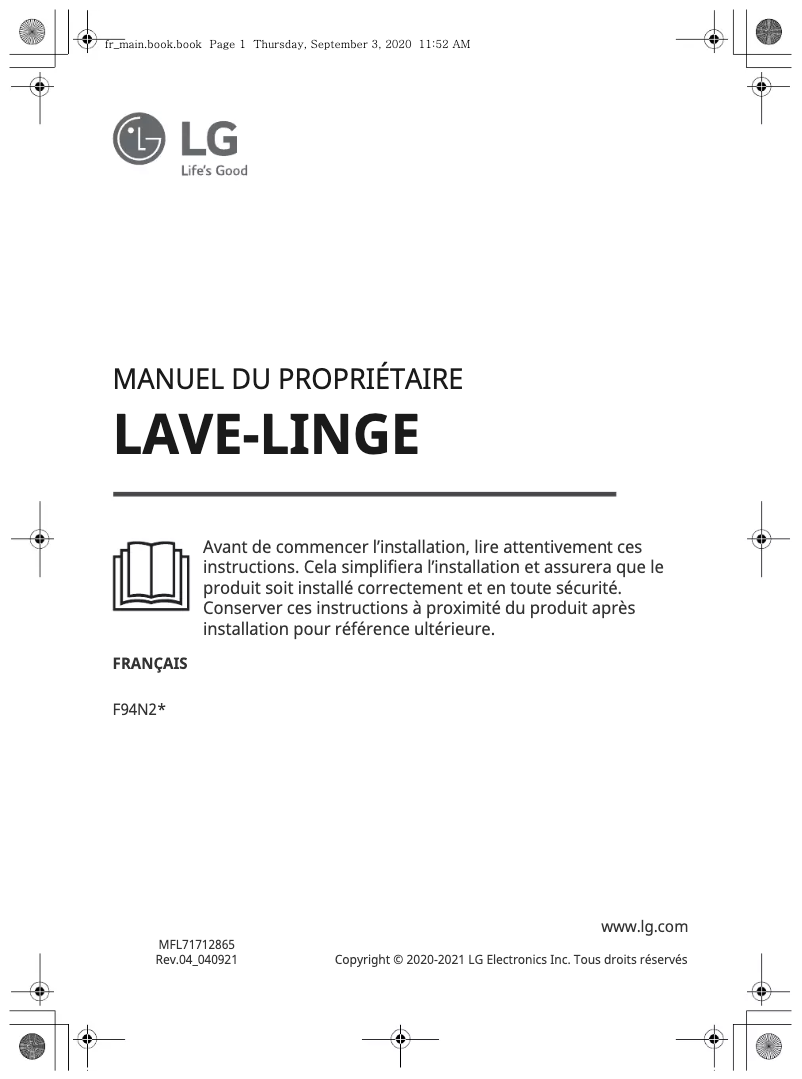 Page 1 de la notice Manuel utilisateur LG F94N23WH