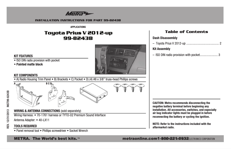 Page n°1 - Manuel utilisateur Metra 99-8243B