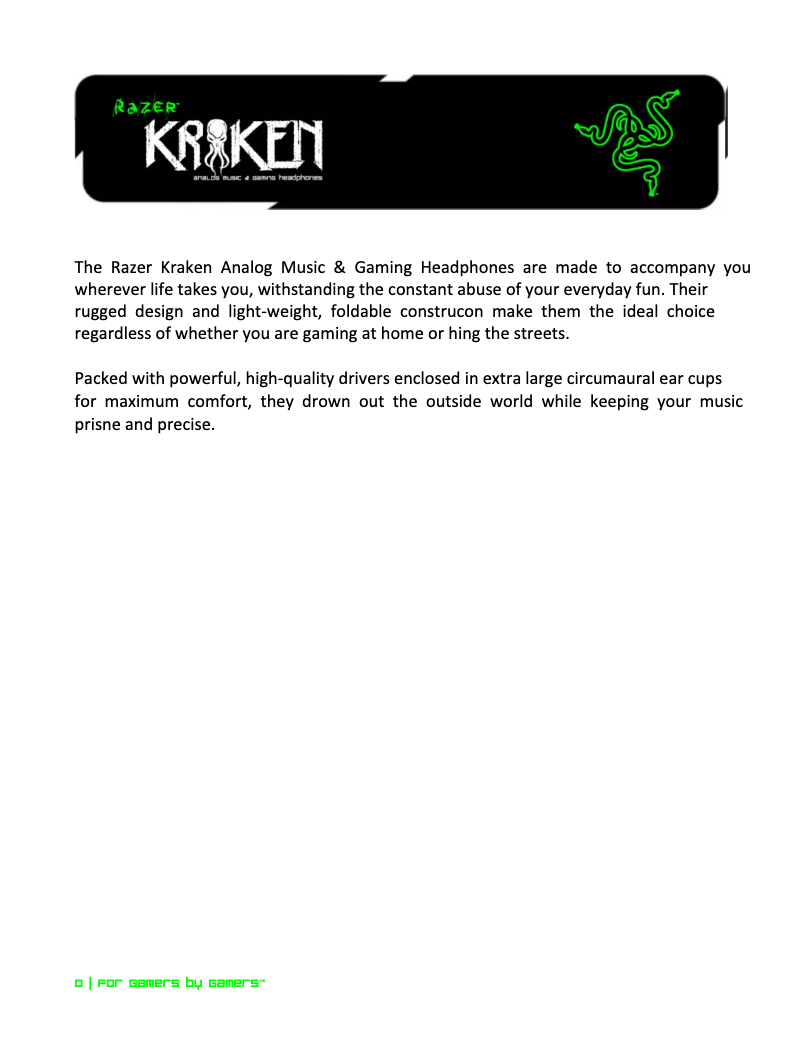 Page 1 de la notice Manuel utilisateur Razer Kraken