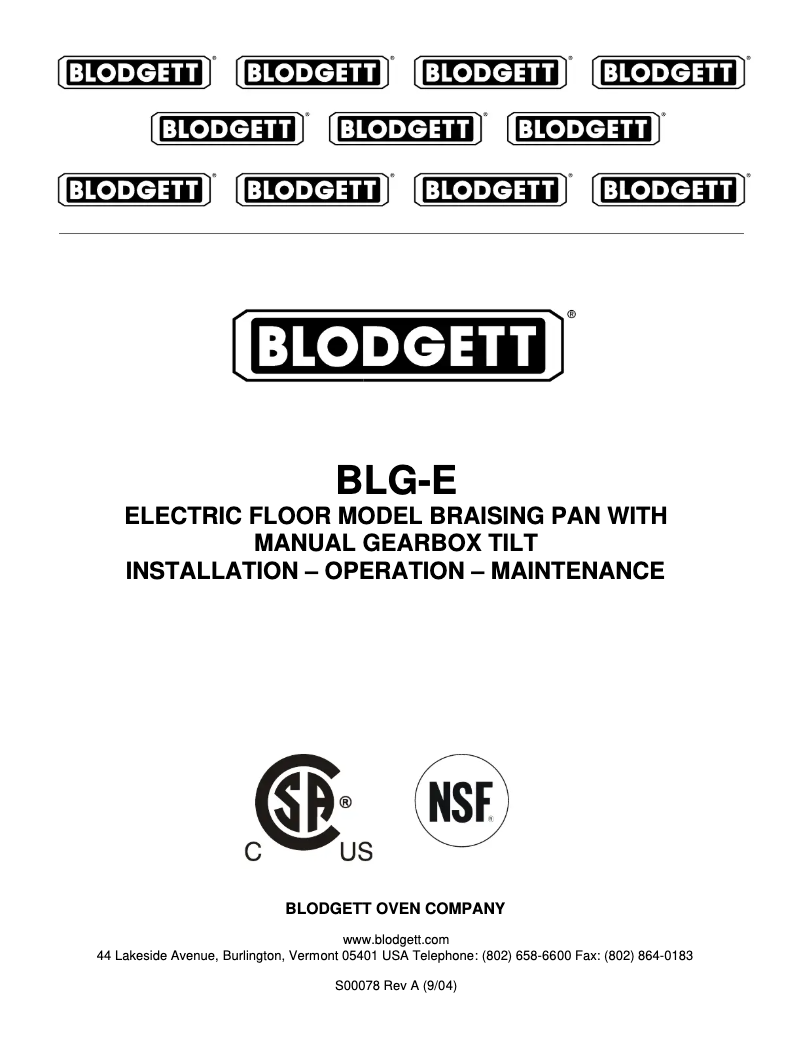 Page 1 de la notice Manuel utilisateur Blodgett BLG-40E