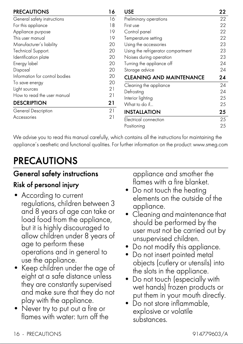 Page 1 de la notice Brochure Smeg FAB10HRRD5