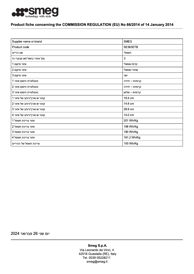 Page n°1 - Fiche technique Smeg SE363ETB