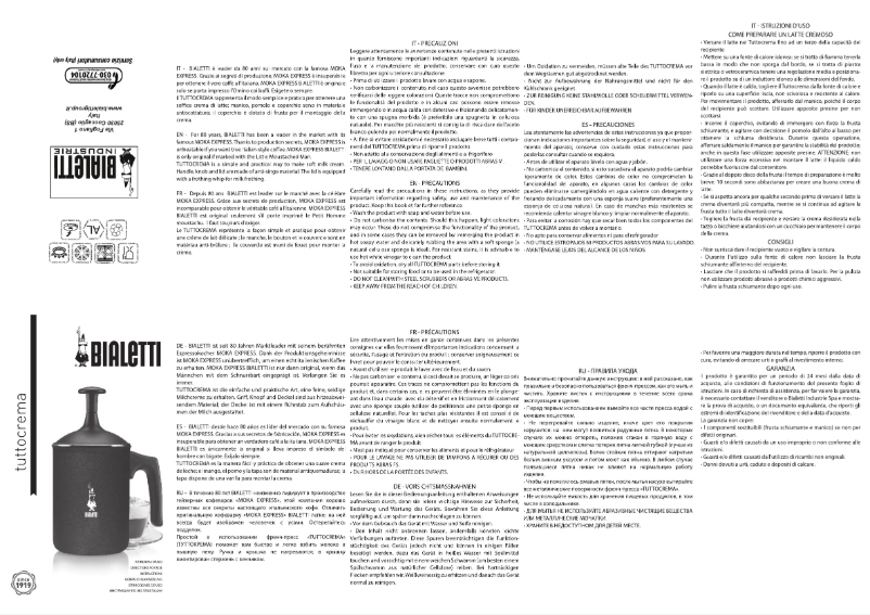 Page 1 de la notice Manuel utilisateur Bialetti Tuttocrema