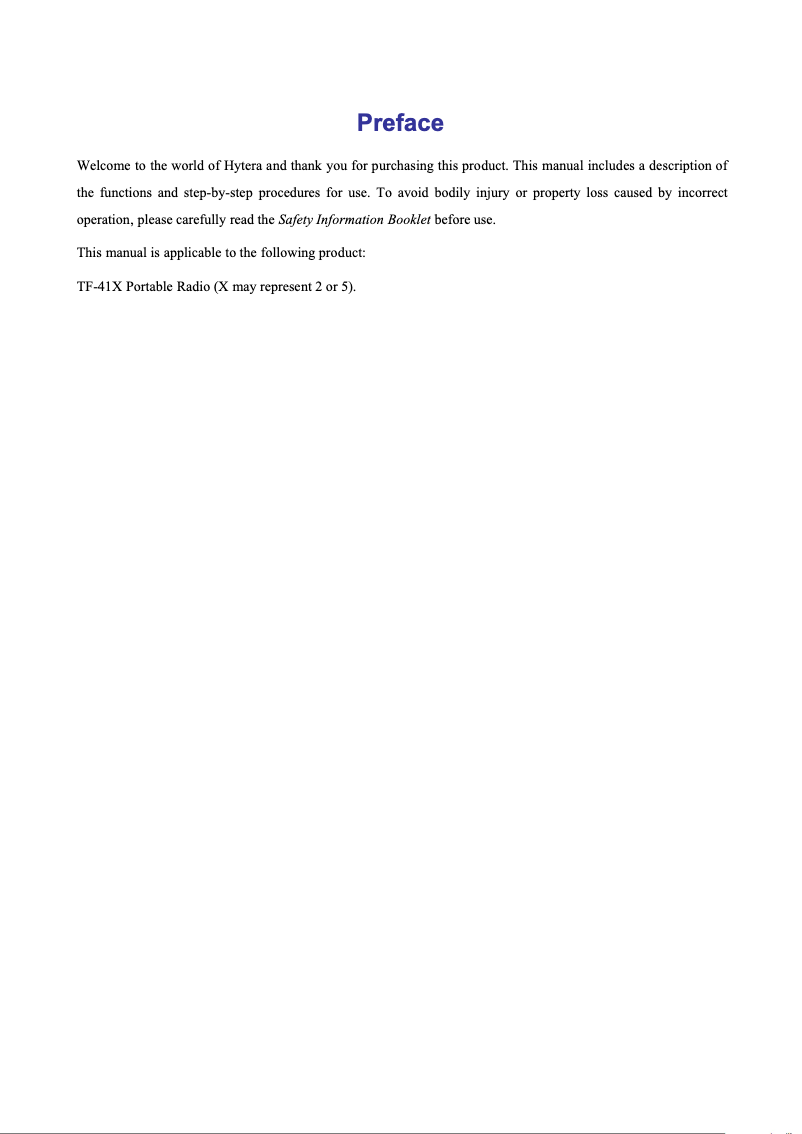 Page n°1 - Manuel utilisateur Hytera TF415 PMR446 DUO