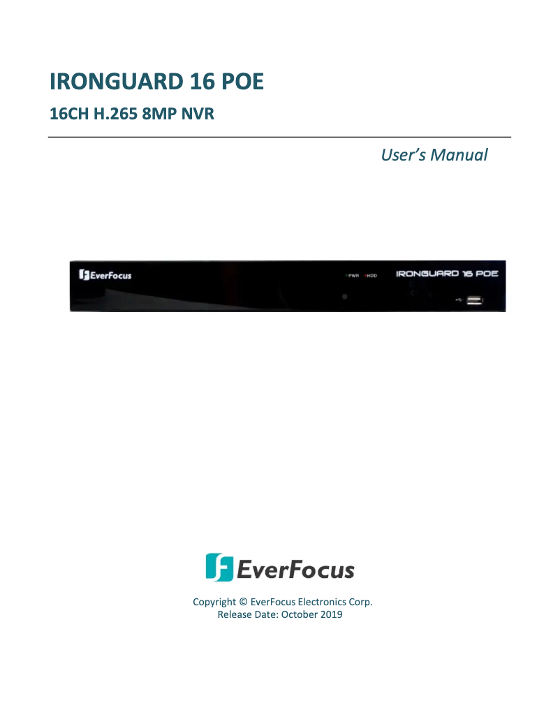 Page n°1 - Manuel utilisateur EverFocus IRONGUARD 16 POE