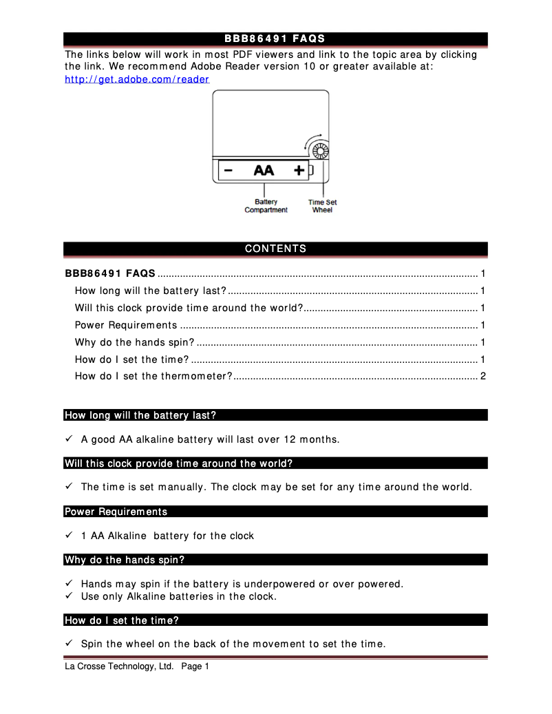 Página 1 del manual Preguntas frecuentes La Crosse Technology BBB86064