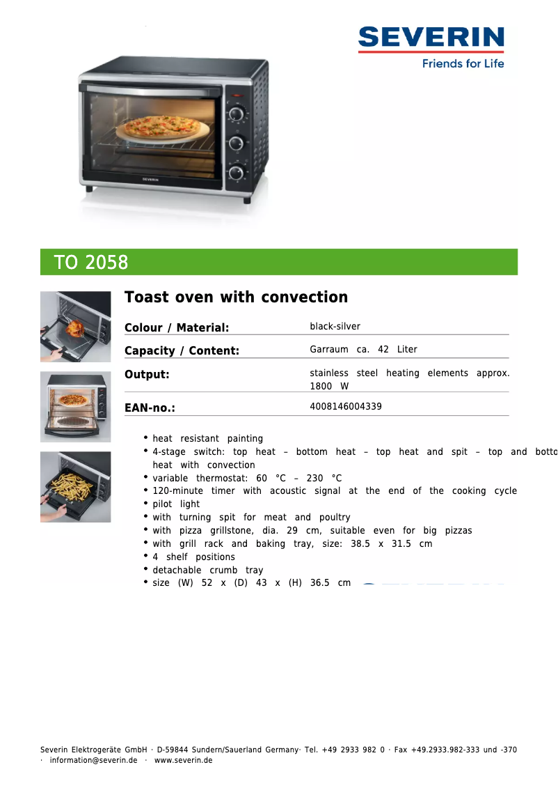 Page n°1 - Fiche technique Severin TO 2058