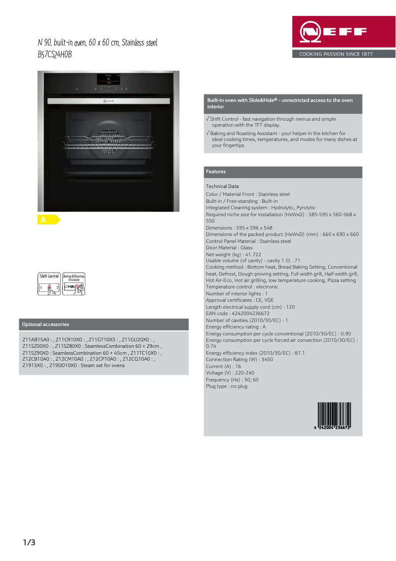 Page 1 de la notice Fiche technique Neff B57CS24H0B