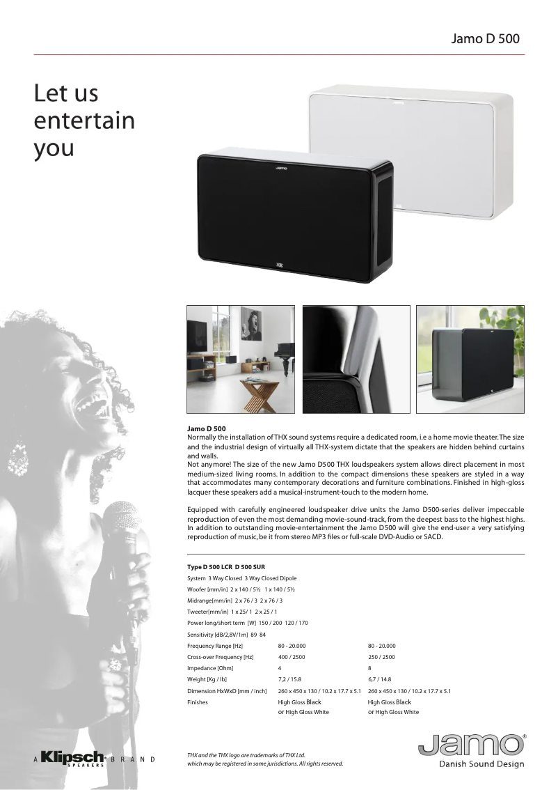 Page 1 de la notice Fiche technique Jamo D 500 SUR