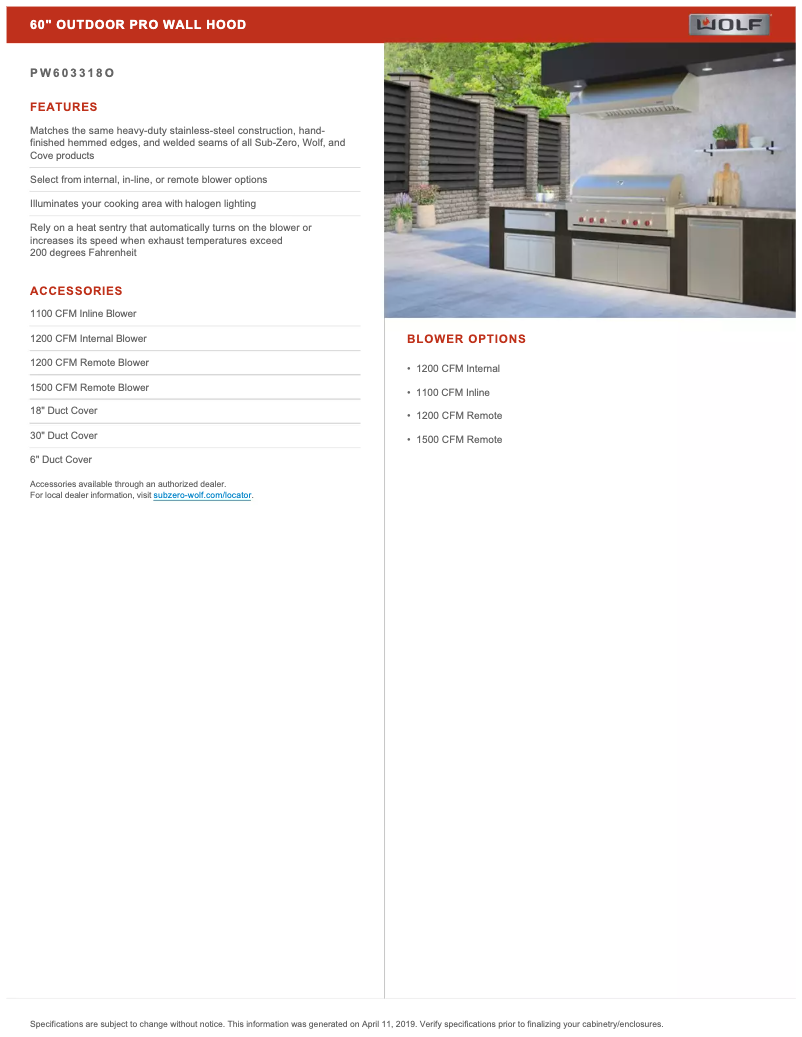 Page 1 de la notice Fiche technique Wolf PW603318O