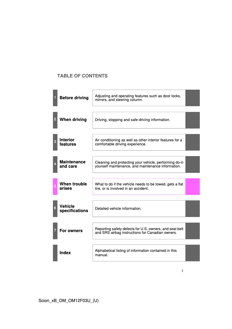 Page 1 de la notice Manuel utilisateur Scion xB (2015)