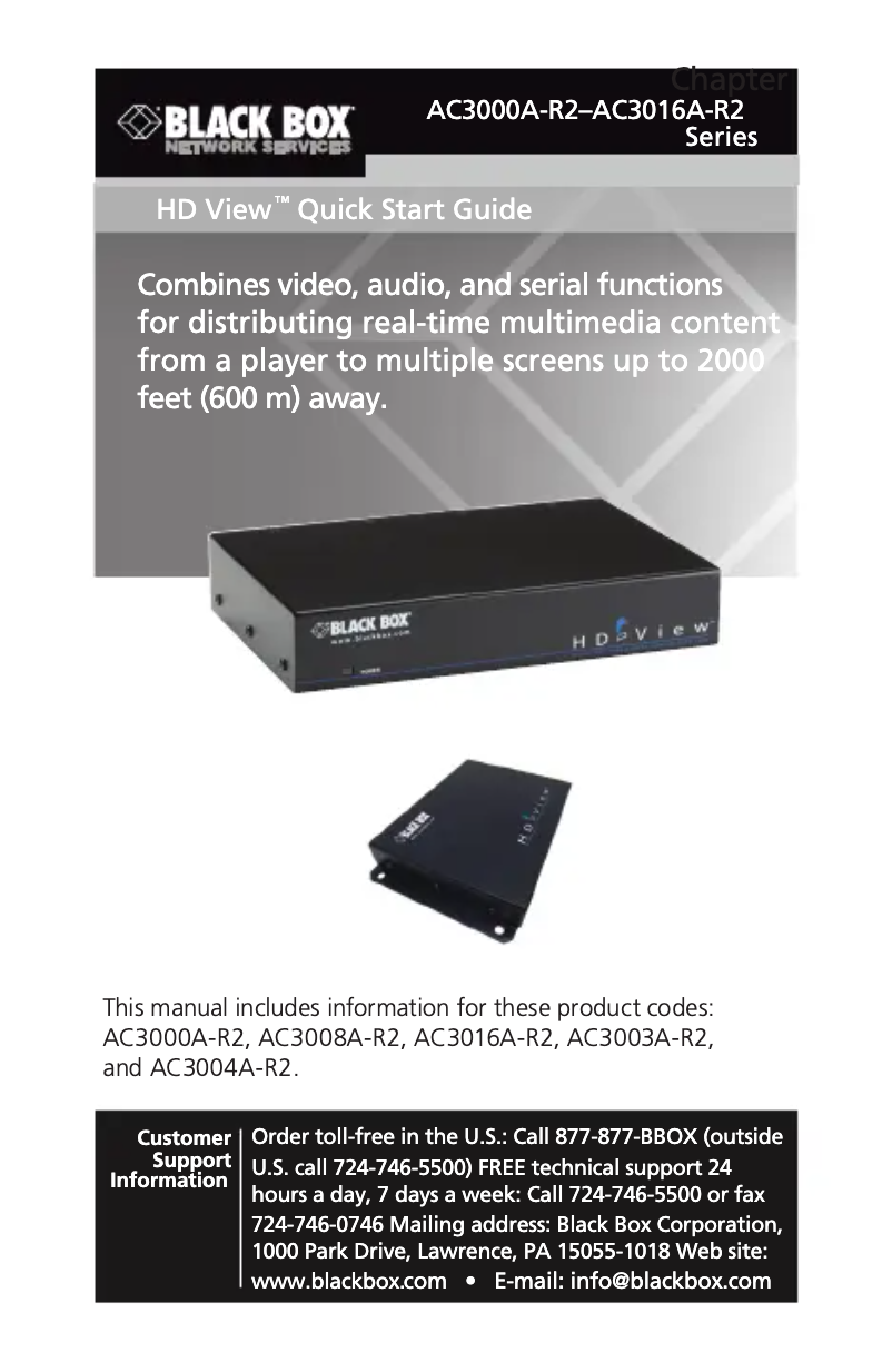 Page 1 de la notice Manuel utilisateur Black Box AC3016A-R2