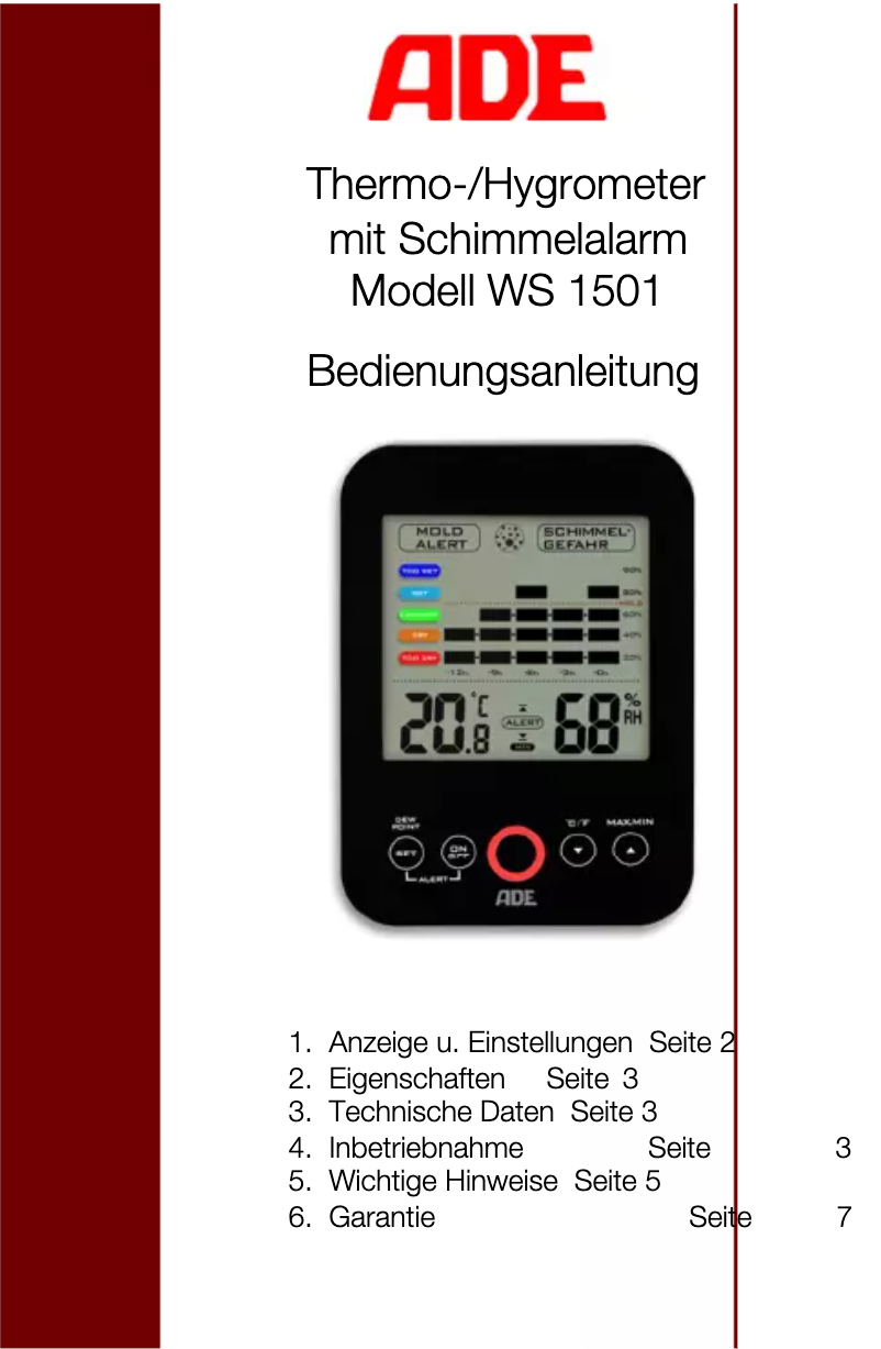 Page 1 de la notice Manuel utilisateur ADE WS 1501