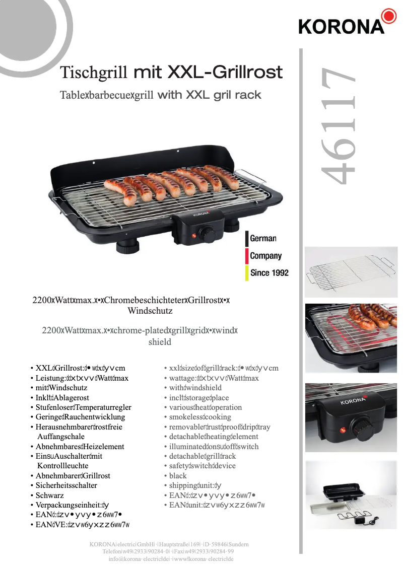 Page 1 de la notice Fiche technique Korona 46117