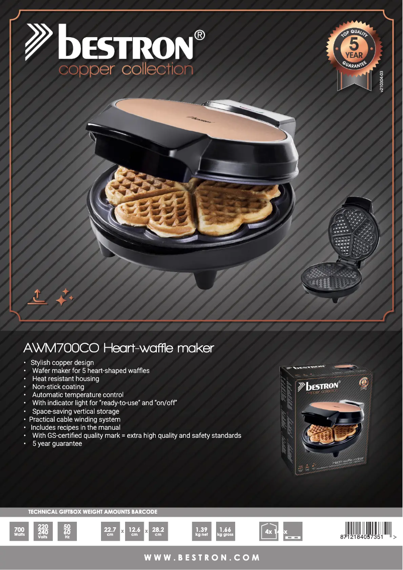 Page 1 de la notice Fiche technique Bestron AWM700CO