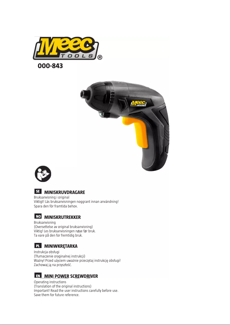 Page n°1 - Manuel utilisateur Meec Tools 000-843