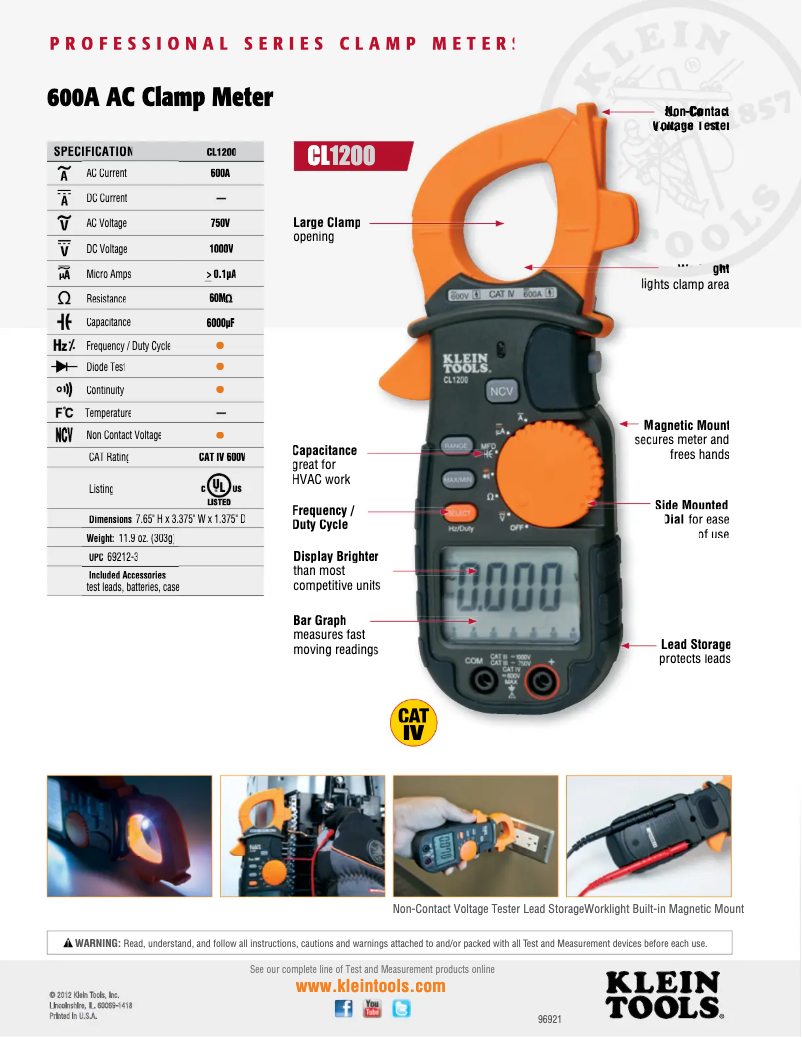 Page 1 de la notice Brochure Klein Tools CL1200