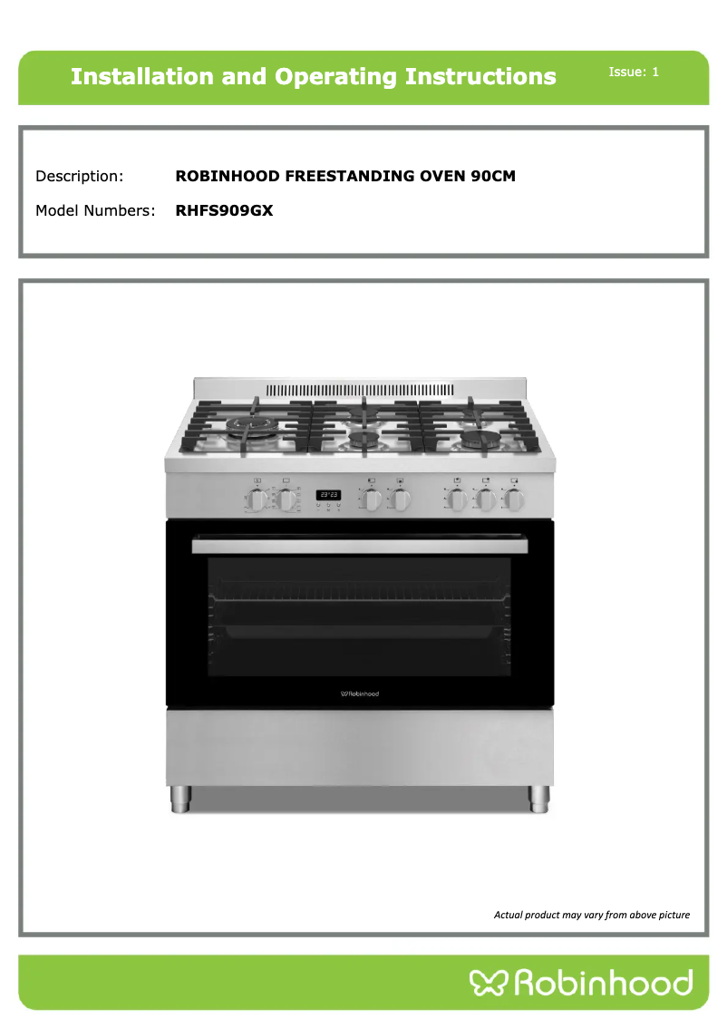 Page 1 de la notice Instructions / montage Robinhood RHFS909GX