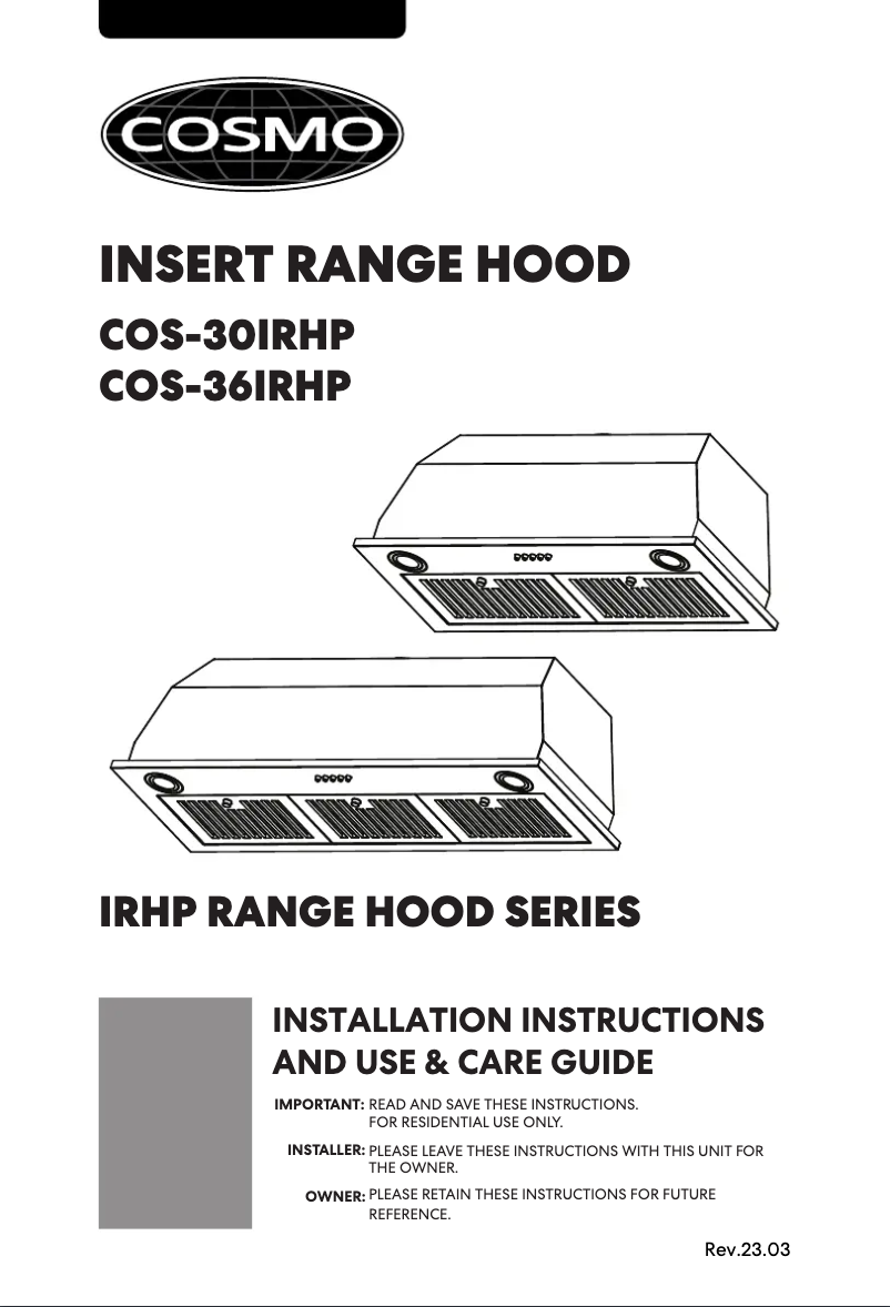 Page 1 de la notice Manuel utilisateur Cosmo COS-36IRHP