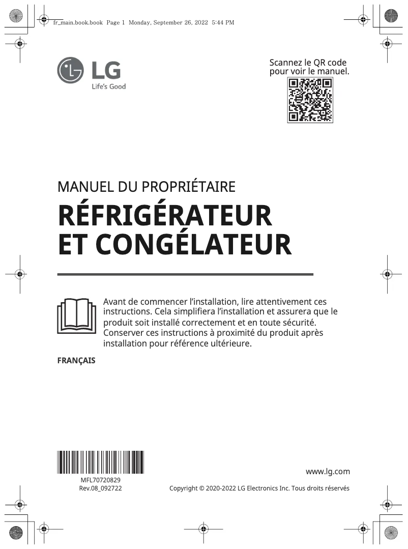 Page 1 de la notice Manuel utilisateur LG GBB569MCAZN