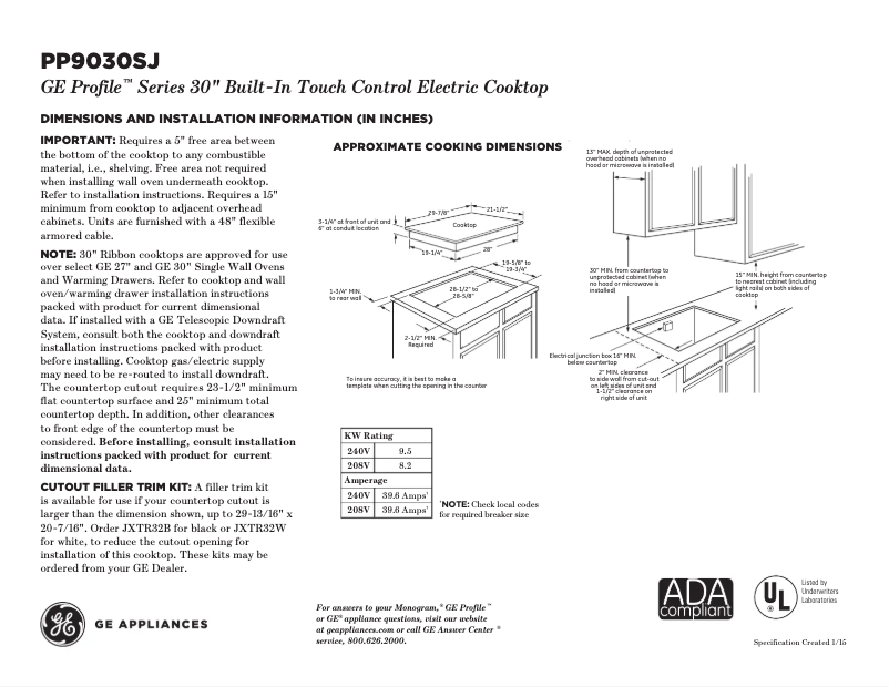 Página 1 del manual Ficha técnica GE Profile PP9030SJSS