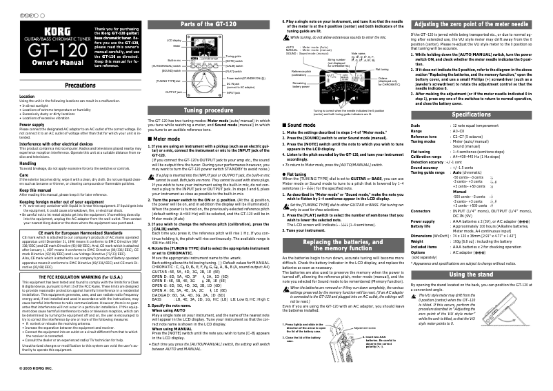 Page 1 de la notice Manuel utilisateur Korg GT-120