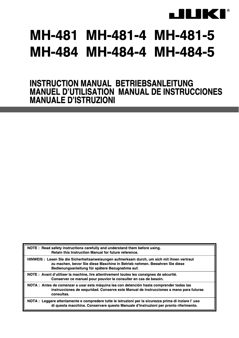 Page 1 de la notice Manuel utilisateur Juki MH-484