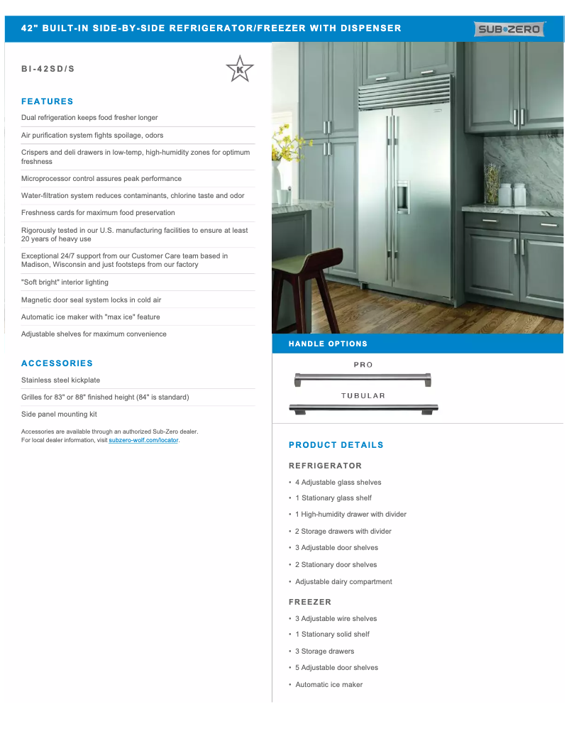 Page n°1 - Fiche technique Sub-Zero BI-42SD/S/PH