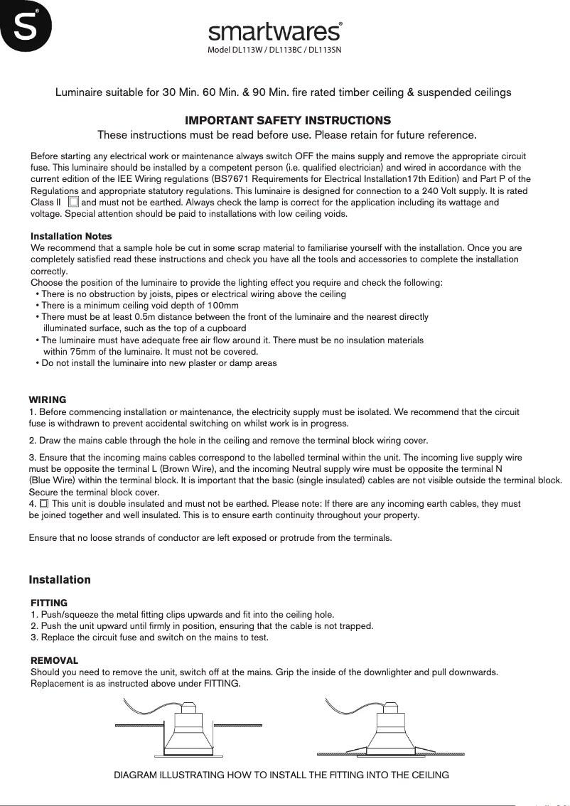 Page n°1 - Manuel utilisateur Smartwares DL113BC