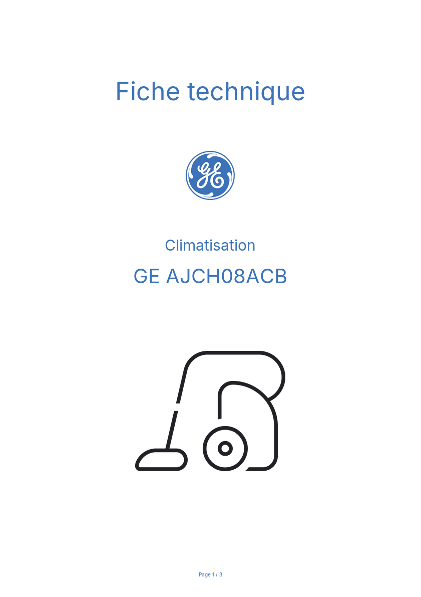 Page n°1 - Fiche technique GE AJCH08ACB