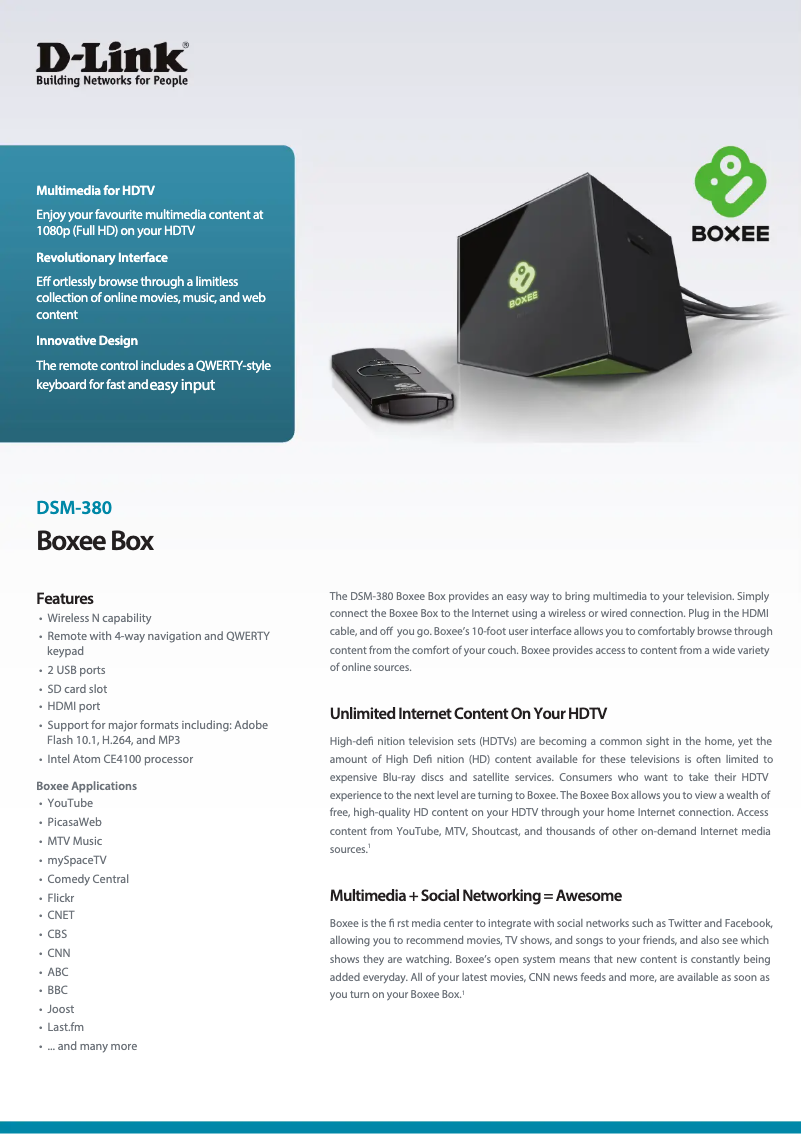 Page 1 de la notice Fiche technique D-Link DSM-380