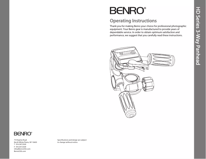 Page n°1 - Manuel utilisateur Benro HD1A