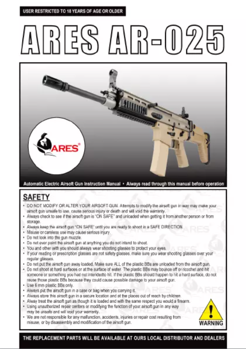 Page n°1 - Manuel utilisateur Ares AR-025