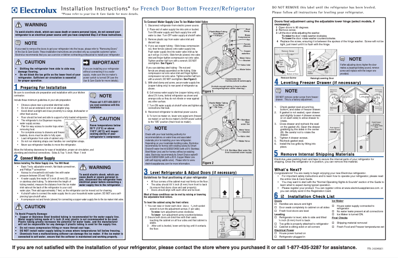Page 1 de la notice Guide d'installation Electrolux EW23BC85KS