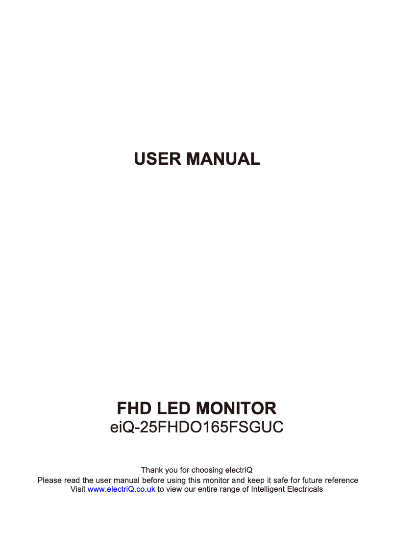 Page n°1 - Manuel utilisateur ElectriQ eiQ-25FHDO165FSGUC
