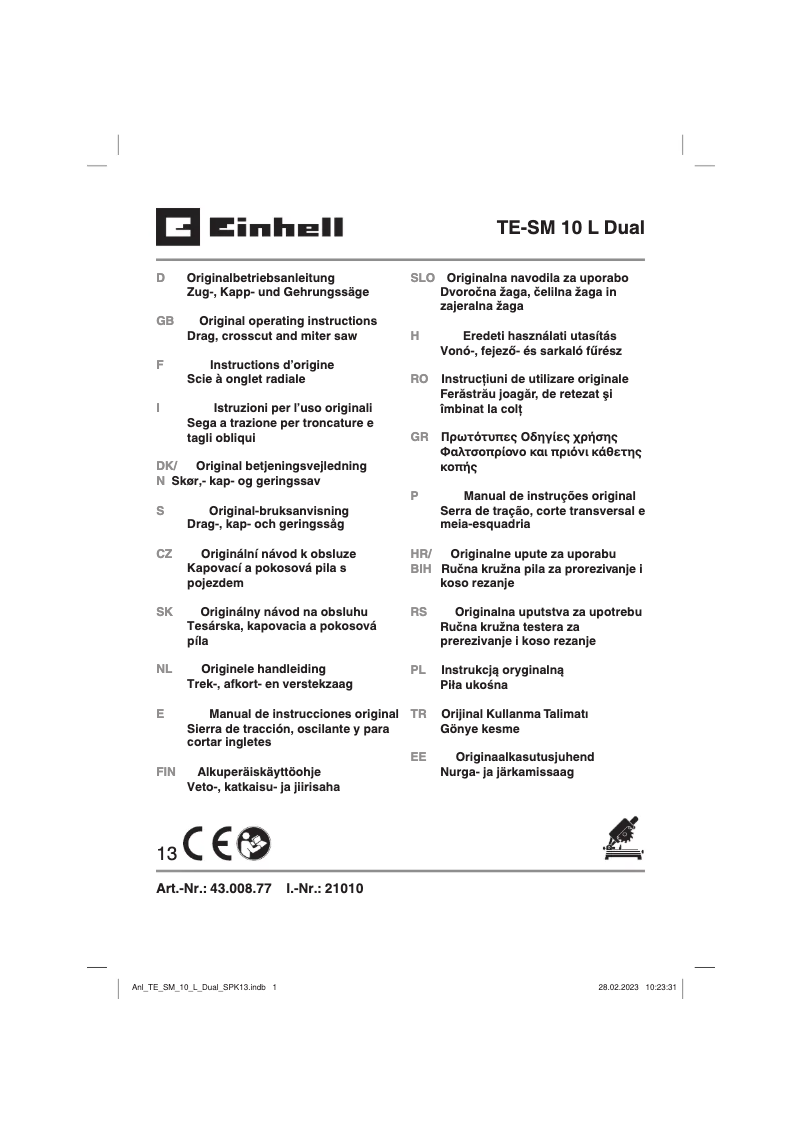 Page 1 de la notice Manuel utilisateur Einhell TE-SM 10 L Dual