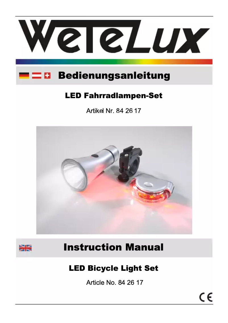 Page 1 de la notice Manuel utilisateur Wetelux LED Bicycle Light Set 84 26 17