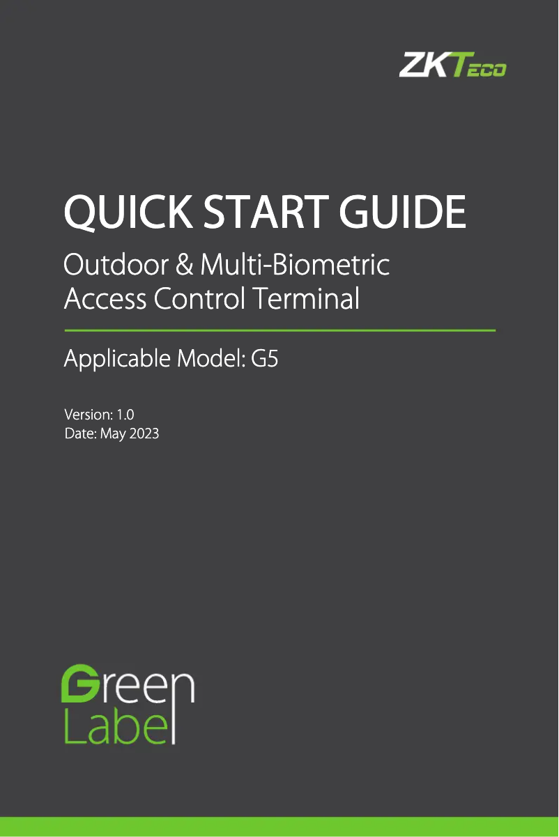 Page n°1 - Guide de démarrage rapide ZKTeco G5