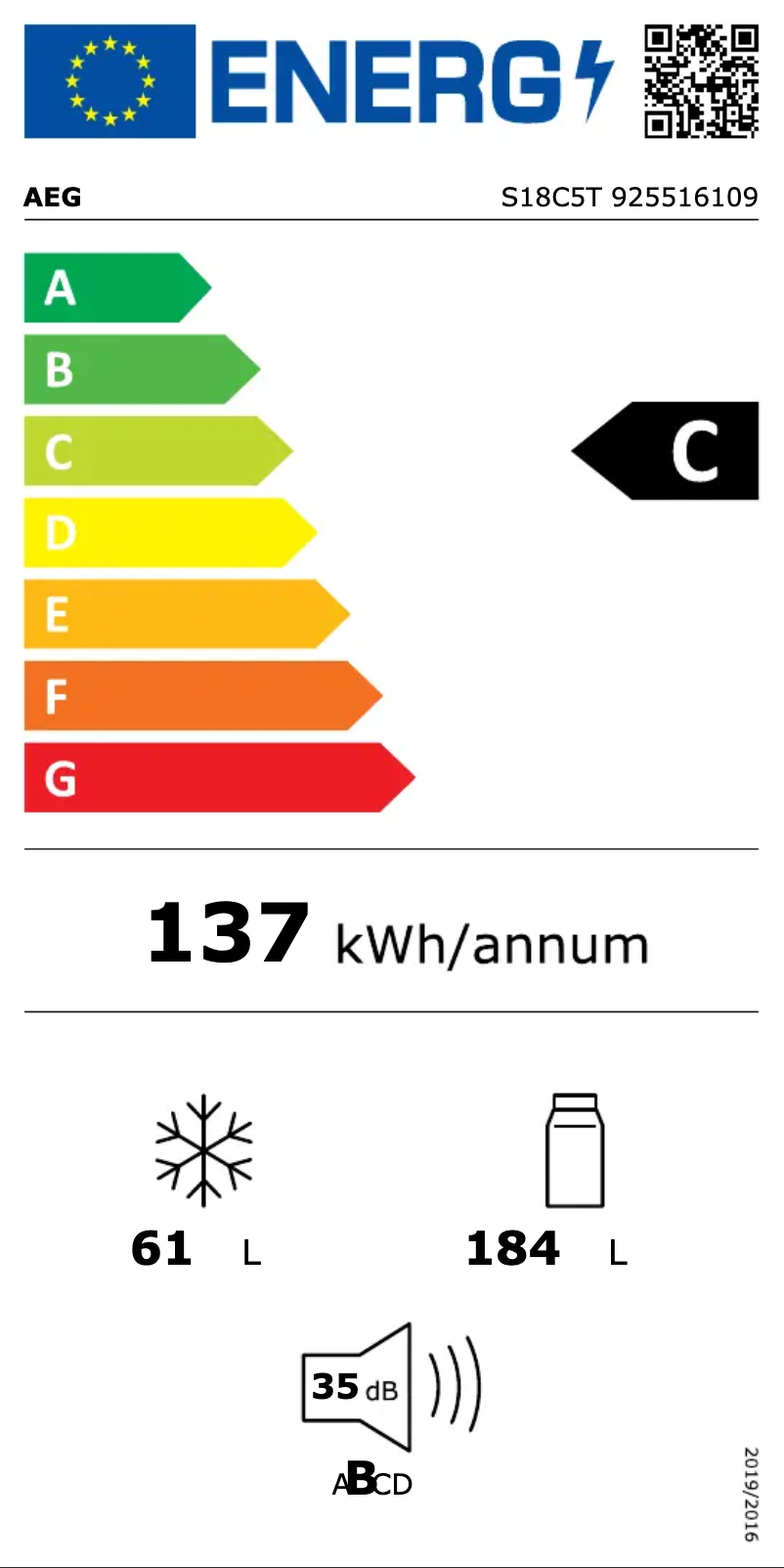 Page n°1 - Label énergétique AEG S18C5T
