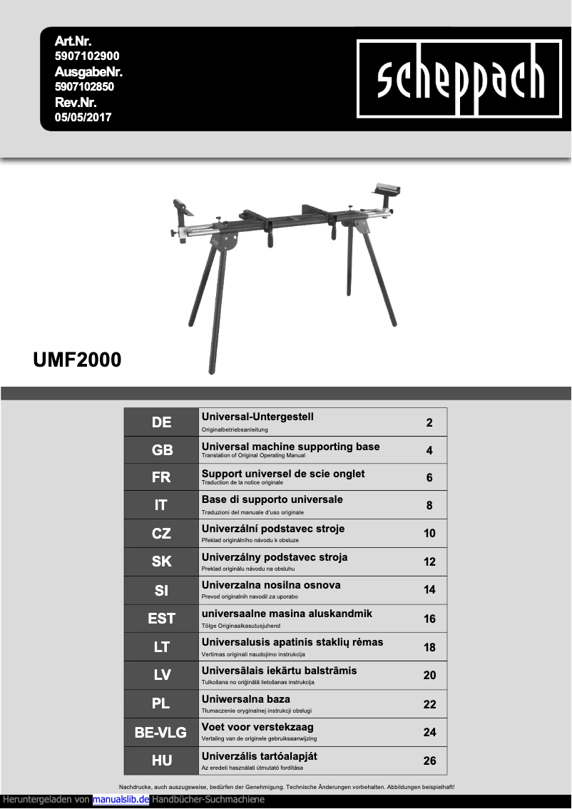 Page 1 de la notice Manuel utilisateur Scheppach UMF2000