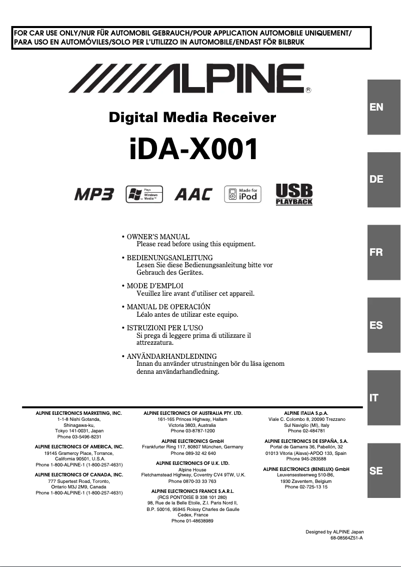 Image de la première page du manuel de l'appareil iDA-X001