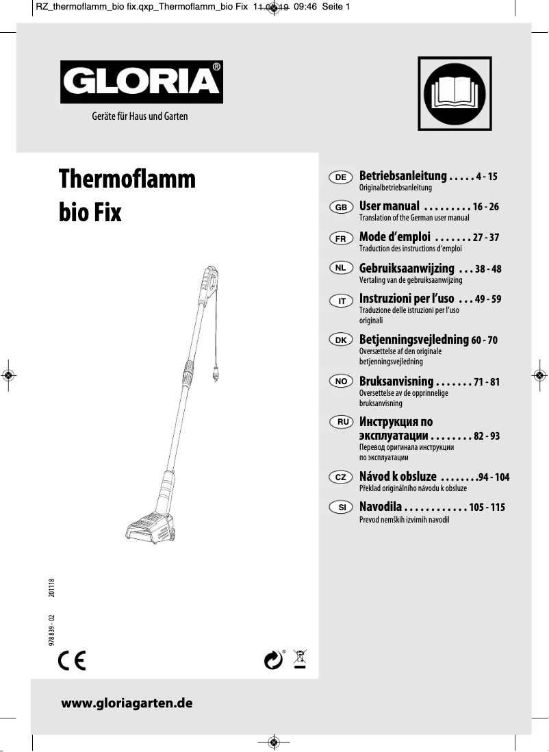 Page n°1 - Manuel utilisateur GLORIA Thermoflamm Bio FIX
