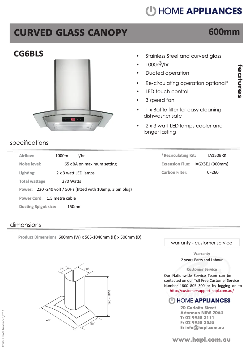 Página 1 del manual Ficha técnica Euromaid CG9BLS