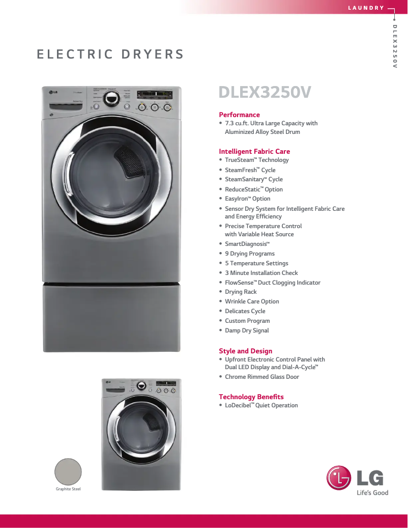 Page 1 de la notice Fiche technique LG DLEX3250V